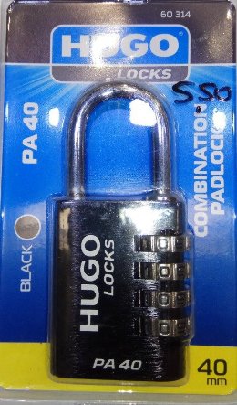 Hugo Locks 60314 PA40 Λουκέτο Συνδυασμού Από Αλουμίνιο Μαύρο 40mm