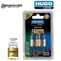 Hugo Locks 60282 SB20 Λουκέτα Από Ορείχαλκο Σετ 2 Τεμαχίων Με Ίδιο Κλειδί 20mm